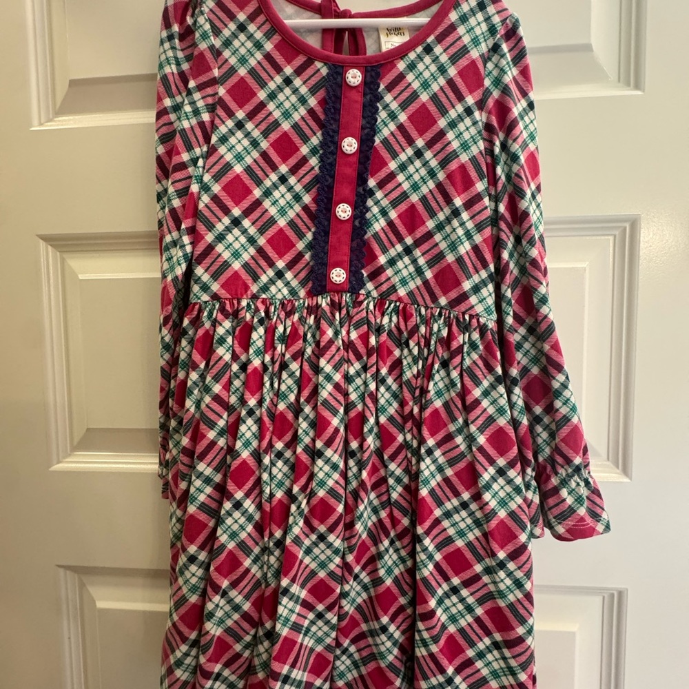 Wildflowers Pink green and Blue Plaid Kids Casual Dress
